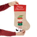 Weihnachtsstrümpfe 50 cm Stoff Rot-Beige mit Weihnachtsmann, Schneemann und Wichtel | Floristik24.at