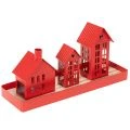Floristik24 Metall-Windlicht-Set Häuser Rot mit Tablett 35 cm