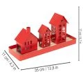 Metall-Windlicht-Set Häuser Rot mit Tablett 35 cm | Floristik24.at