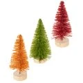 Floristik24 Künstliche Mini-Tannenbäume 16cm mit Holzfuß in Grün, Rot und Orange, 6er Set