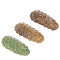 Floristik24 Tannenzapfen Keramik 14 cm 3er-Set Grün Braun Dunkelbraun Innenbereich