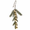 Floristik24 Künstlicher Tannenzweig mit goldfarbenen Mini-Christbaumkugeln, 46 cm, 2 Stück