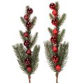 Floristik24 Künstlicher Tannenzweig mit roten Weihnachtskugeln 48cm 2er-Set