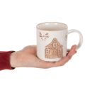 Keramiktasse mit Hausmotiv und Schneeflocken-Relief 9 cm Beige-Braun | Floristik24.at