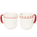 Floristik24 Kaffeetassen aus Keramik mit rotem Henkel und Herzmotiv 9cm 2er-Set weiß/rot