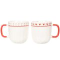 Kaffeetassen aus Keramik mit rotem Henkel und Herzmotiv 9cm 2er-Set weiß/rot | Floristik24.at
