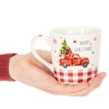 Weihnachtstasse aus Keramik mit Auto- und Tannenbaum-Motiv 10 cm Weiß-Rot 2er-Set | Floristik24.at