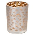 Floristik24 Teelichthalter Glas 12 cm mit Leopardenmuster Silber und Gold