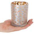 Teelichthalter Glas 12 cm mit Leopardenmuster Silber und Gold | Floristik24.at