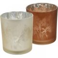 Floristik24 Glas-Windlicht, Teelichtglas mit Blattmotiv, Herbstdeko Ø8cm H9cm 2St
