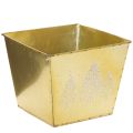 Floristik24 Pflanzgefäß aus Metall mit Tannenmotiv goldfarben 18x18x14cm