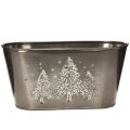 Floristik24 Übertopf oval aus Zink 25 cm geprägt mit Tannenbaum-Motiv silber