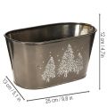 Übertopf oval aus Zink 25 cm geprägt mit Tannenbaum-Motiv silber | Floristik24.at
