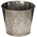 Floristik24 Metall Übertopf mit Glitzer-Tannenmotiv 13cm Silber