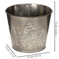 Metall Übertopf mit Glitzer-Tannenmotiv 13cm Silber | Floristik24.at