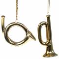 Floristik24 Christbaumschmuck Trompete und Horn zum Hängen Gold 9,5cm 2 St