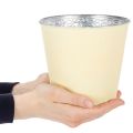 Übertopf Metall Ø16cm H14cm Pastellgelb mit Blumenmuster | Floristik24.at