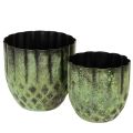 Floristik24 Metall Übertopf Set Vintage Grün Ø14cm/12cm, 2-teilig