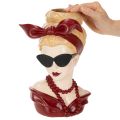Kopfvase aus Polyresin, Frau mit Sonnenbrille und Perlenkette, 30 cm, mehrfarbig | Floristik24.at