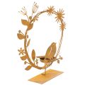 Floristik24 Teelichthalter aus Metall mit Vogel und Blumenmotiv in Rostoptik 24×27×6cm