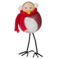 Deko-Vogel-Figuren mit rotem Schal 11 cm aus Holz und Metall, 4er-Set für Winterdekoration | Floristik24.at