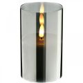 Floristik24 Festliche LED-Kerze im Glas Silbern, Echtwachs, Warmweiß, Timer, Batteriebetrieben Ø7,3cm H12,5cm