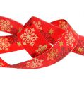 Floristik24 Weihnachtsband Rot mit Schneeflocken 25mm 20m