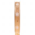 Floristik24 Weihnachtsband mit Schneeflocke Orange 15mm 20m