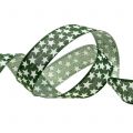 Floristik24 Weihnachtsband mit Stern Grün, Weiß 25mm 20m
