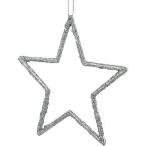 Floristik24 Weihnachtsdeko Stern Anhänger Silbern Glitter 12cm 12St