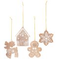 Floristik24 Weihnachtsanhänger aus Kunststoff in Honigkuchen-Optik, 4-teilig, 7 cm, Rentier, Lebkuchenmann, Schneeflocke, Häuschen