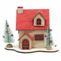 Floristik24 Weihnachtshaus mit LED-Beleuchtung Natur, Rot Holz 20×15×15cm