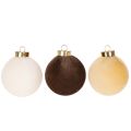 Weihnachtskugel-Set Samtoptik 8 cm Cremeweiß Beige Braun 12 Stück | Floristik24.at