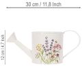 Weiße Metall-Gießkanne mit Blumenmotiv 30×13,5×12,5cm für Deko und Bepflanzung | Floristik24.at