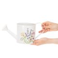 Weiße Metall-Gießkanne mit Blumenmotiv 30×13,5×12,5cm für Deko und Bepflanzung | Floristik24.at