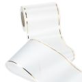 Weißes Satinband mit goldener Kante, Kranzband, 25 m x 125 mm, wasserfest | Floristik24.at