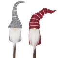 Floristik24 Wichtel Dekofigur auf Holzstab 46 cm 6er-Set Grau-Rot