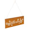Floristik24 Willkommensschild Metall Edelrost 40x15 cm Rostbraun mit Blumen und Schmetterlingen