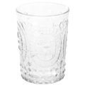 Windlicht aus Glas Ø7,5cm H10cm mit Ornamentmuster transparent | Floristik24.at