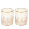 Floristik24 Windlichtglas Teelichthalter mit Blumenmuster Ø8cm H9cm 2er-Set