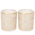 Floristik24 Windlicht Glas Teelichthalter Paisley-Muster Braun Weiß Gold Ø8cm H9cm 2 Stück