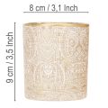 Windlicht Glas Teelichthalter Paisley-Muster Braun Weiß Gold Ø8cm H9cm 2 Stück | Floristik24.at