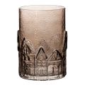 Floristik24 Windlicht aus braunem Glas mit Häuser-Relief 23 cm