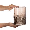 Windlicht aus braunem Glas mit Häuser-Relief 23 cm | Floristik24.at