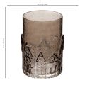 Windlicht aus braunem Glas mit Häuser-Relief 23 cm | Floristik24.at