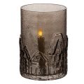 Windlicht aus braunem Glas mit Häuser-Relief 23 cm | Floristik24.at
