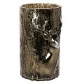 Floristik24 Windlicht Glas mit Hirschkopf und Baumrelief grünbraun 26cm