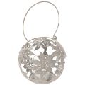 Floristik24 Windlicht aus Metall, Hängedekoration, Grau, Ø14 cm, H13 cm, Floral