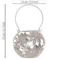 Windlicht aus Metall, Hängedekoration, Grau, Ø14 cm, H13 cm, Floral | Floristik24.at