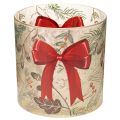 Floristik24 Windlicht Glas mit roter Schleife und Winterzweigen 15cm